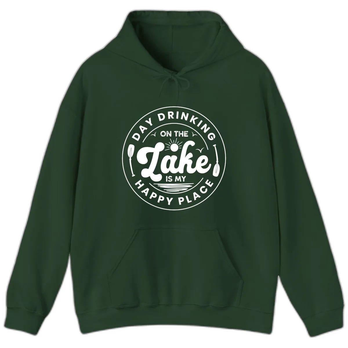 Day Drinking On The Lake Is My Happy Place Hoodie in Forest Green