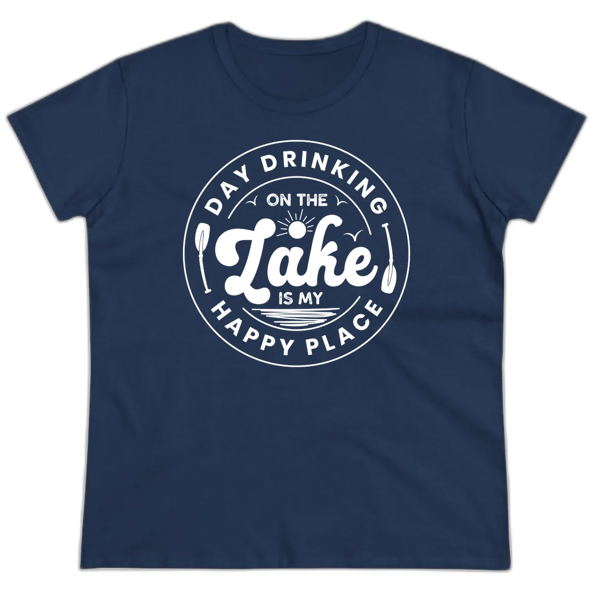 Day Drinking On The Lake Is My Happy Place Ladies Tee in Navy