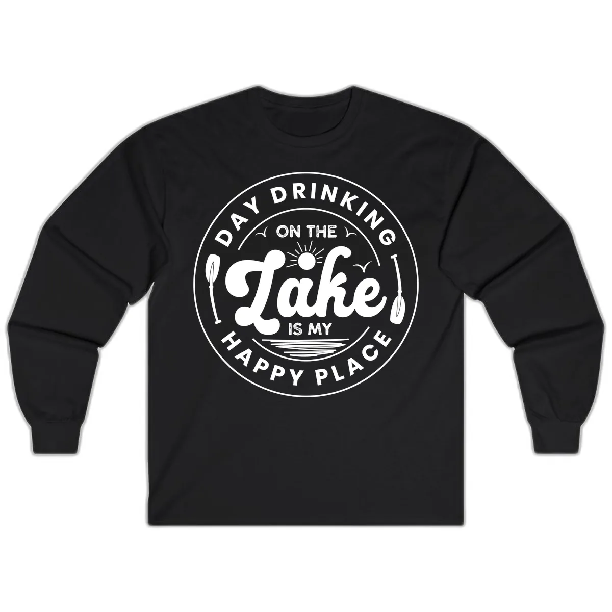 Day Drinking On The Lake Is My Happy Place Long Sleeve in Black