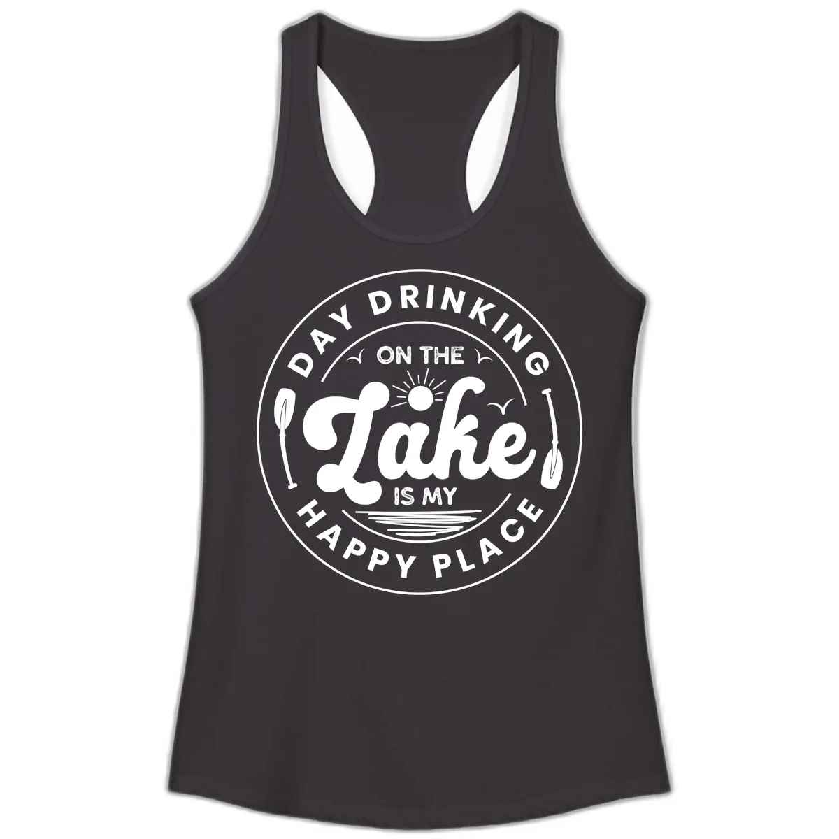 Day Drinking On The Lake Is My Happy Place Ladies Tank in Black
