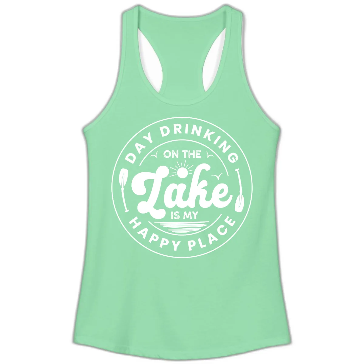 Day Drinking On The Lake Is My Happy Place Ladies Tank in Solid Mint