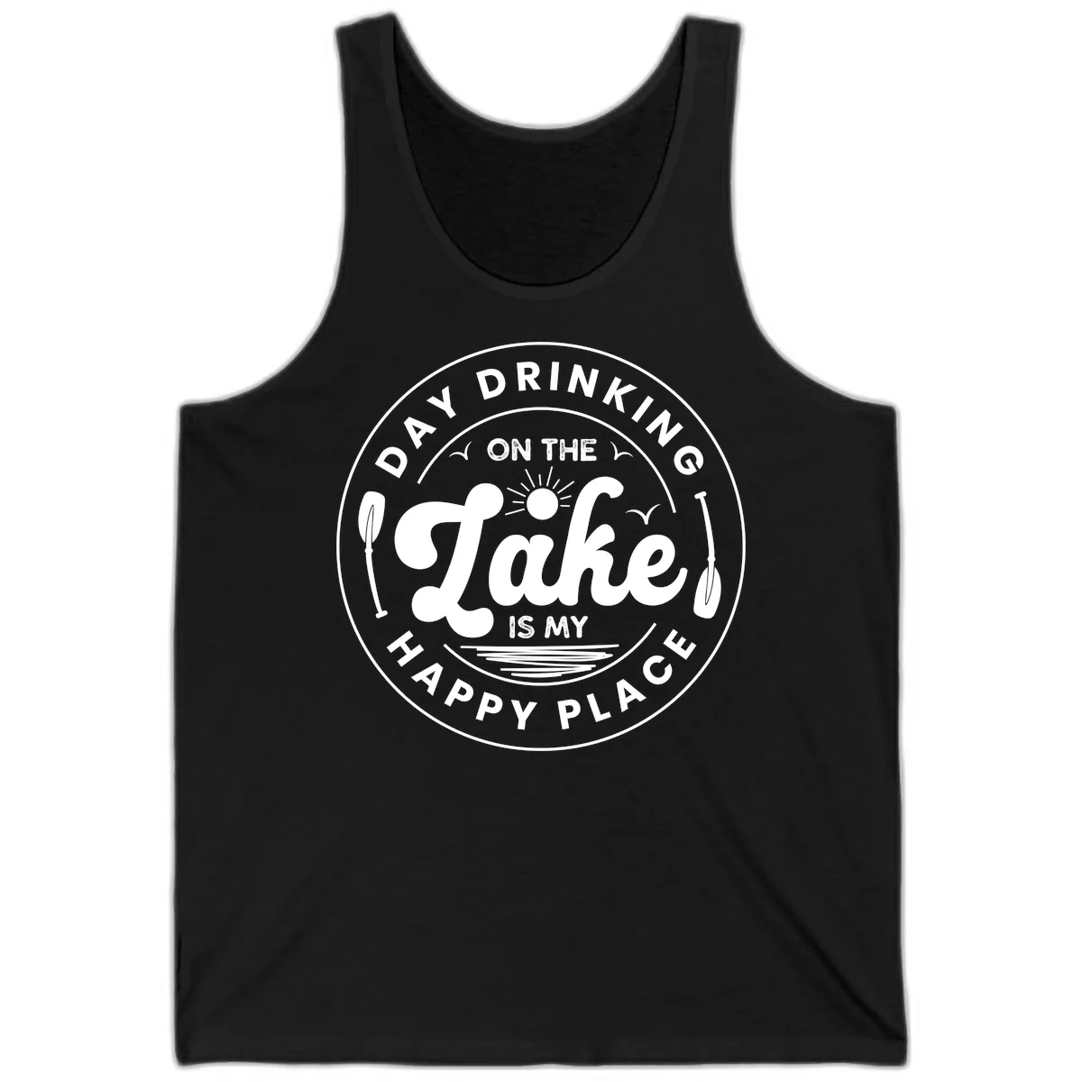Day Drinking On The Lake Is My Happy Place Tank in Black