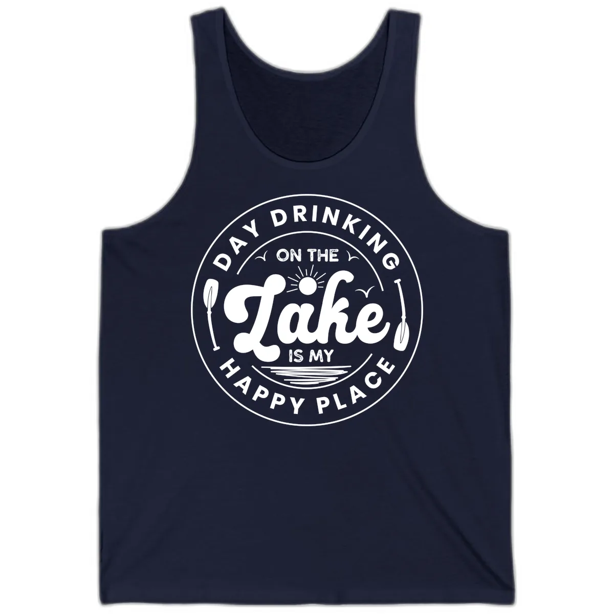 Day Drinking On The Lake Is My Happy Place Tank in Navy