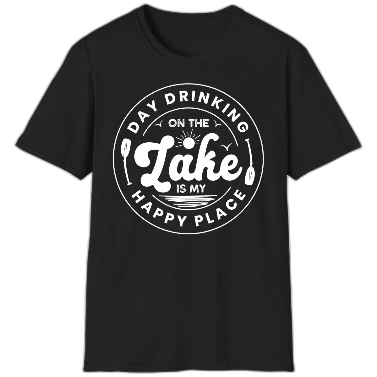 Day Drinking On The Lake Is My Happy Place T-Shirt in Black