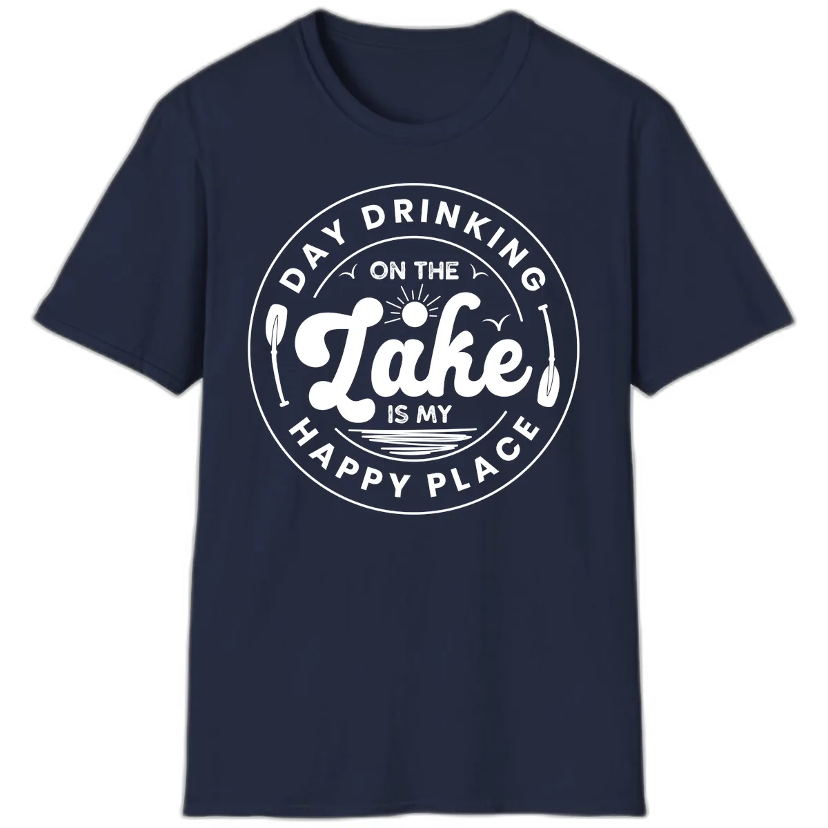 Day Drinking On The Lake Is My Happy Place T-Shirt in Navy