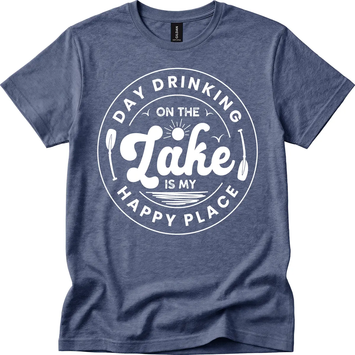 Day Drinking On The Lake Is My Happy Place T-Shirt in Heather Navy
