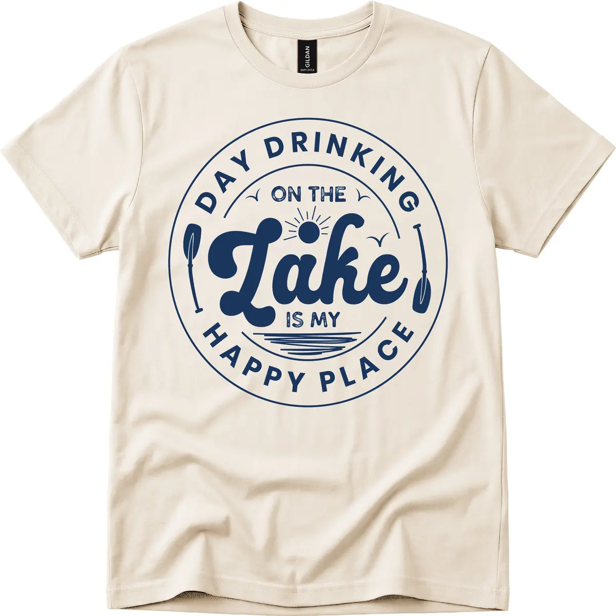 Day Drinking On The Lake Is My Happy Place T-Shirt in Natural