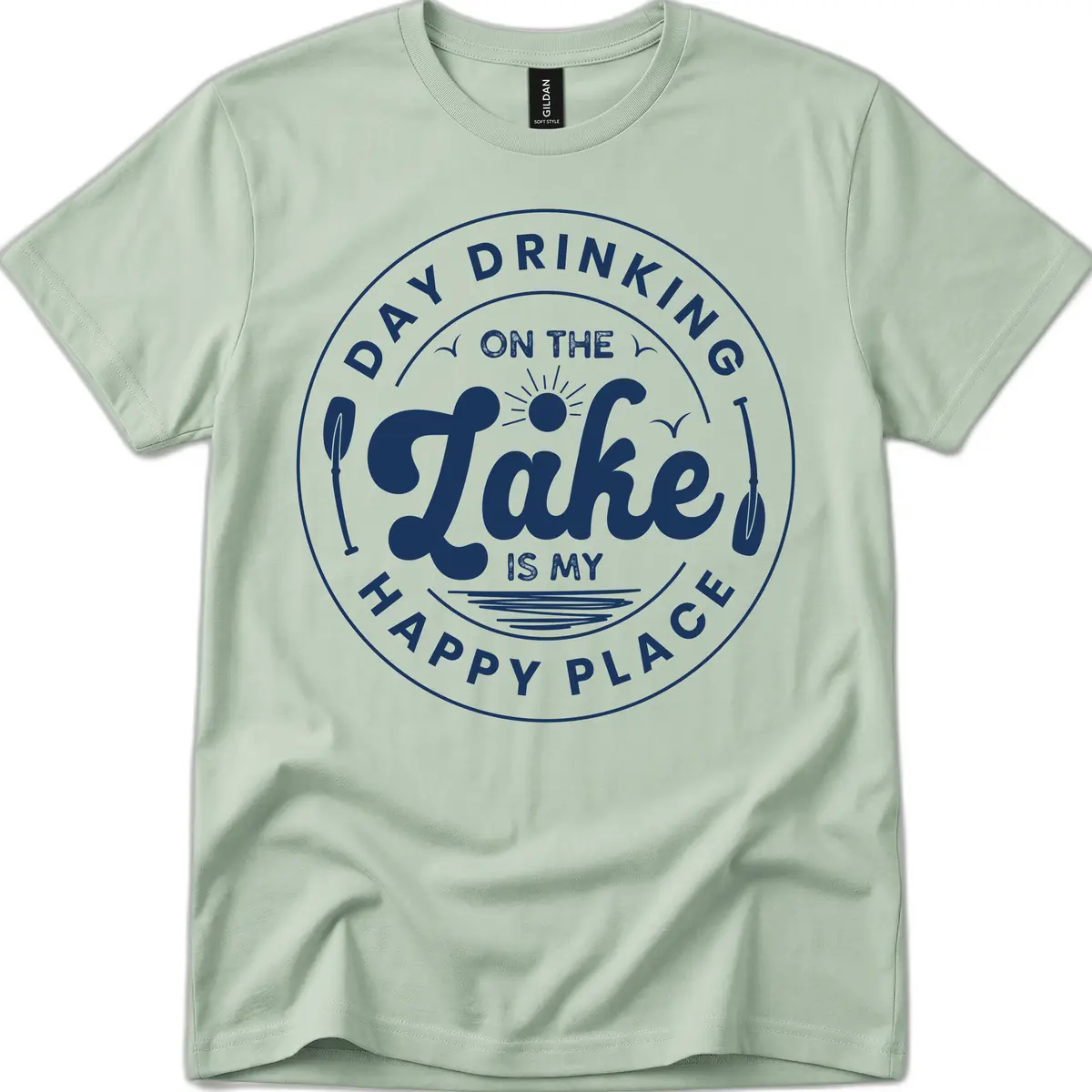Day Drinking On The Lake Is My Happy Place T-Shirt in Sage