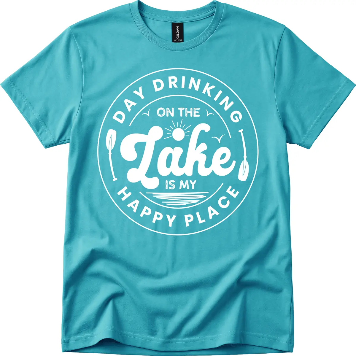 Day Drinking On The Lake Is My Happy Place T-Shirt in Tropical Blue