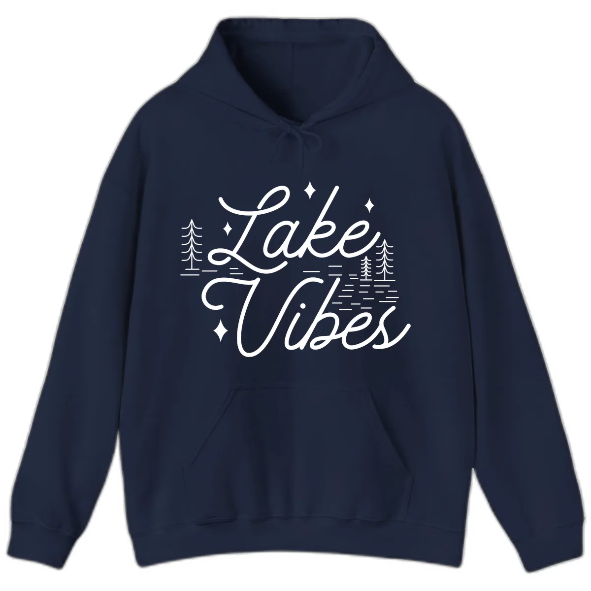 Lake Vibes Script Design Hoodie in Navy