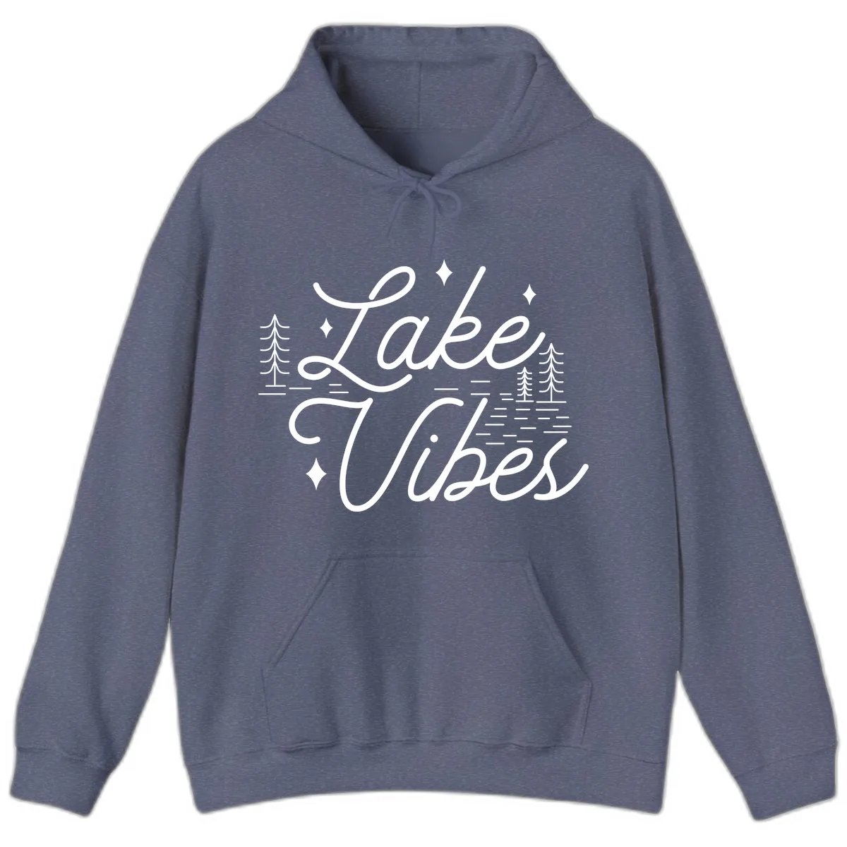 Lake Vibes Script Design Hoodie in Heather Navy