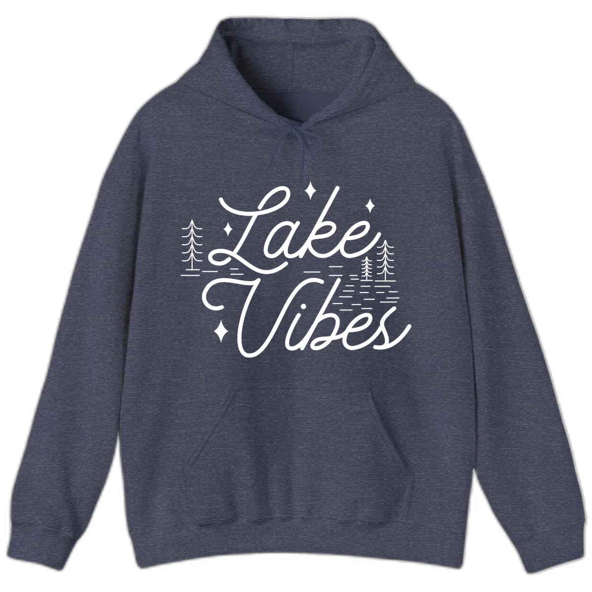 Lake Vibes Script Design Hoodie in Heather Sport Dark Navy
