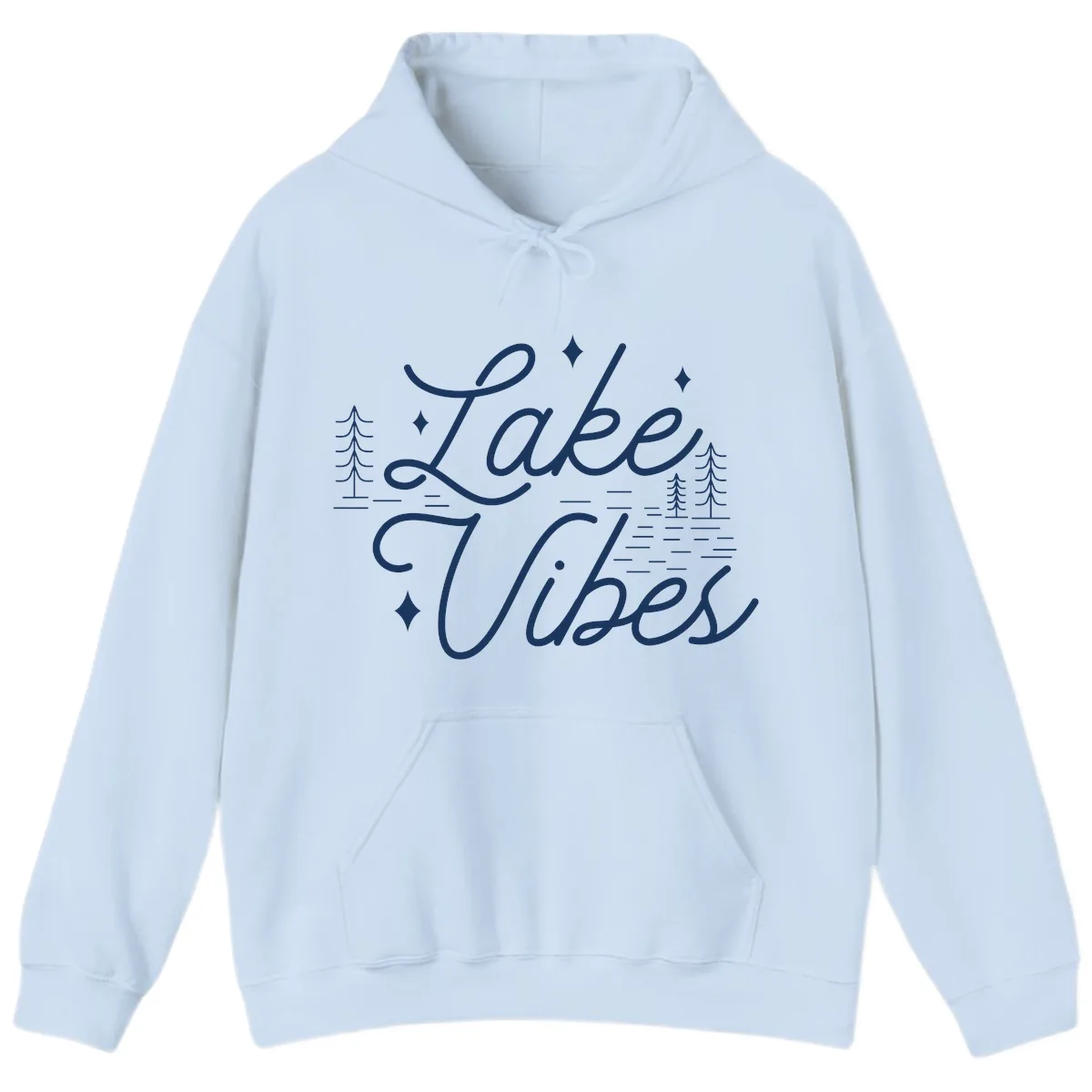 Lake Vibes Script Design Hoodie in Light Blue