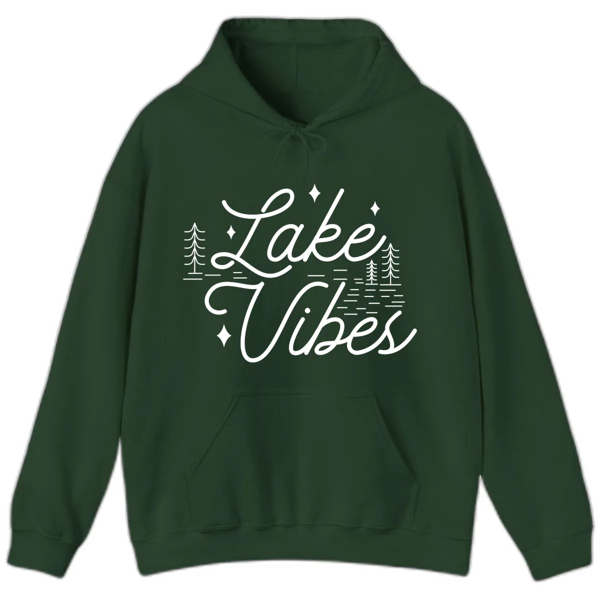 Lake Vibes Script Design Hoodie in Forest Green