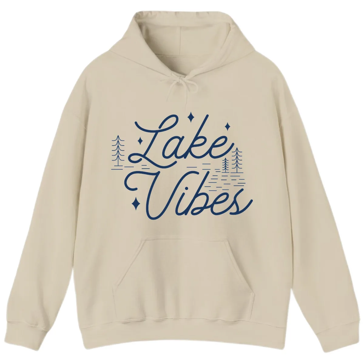 Lake Vibes Script Design Hoodie in Sand