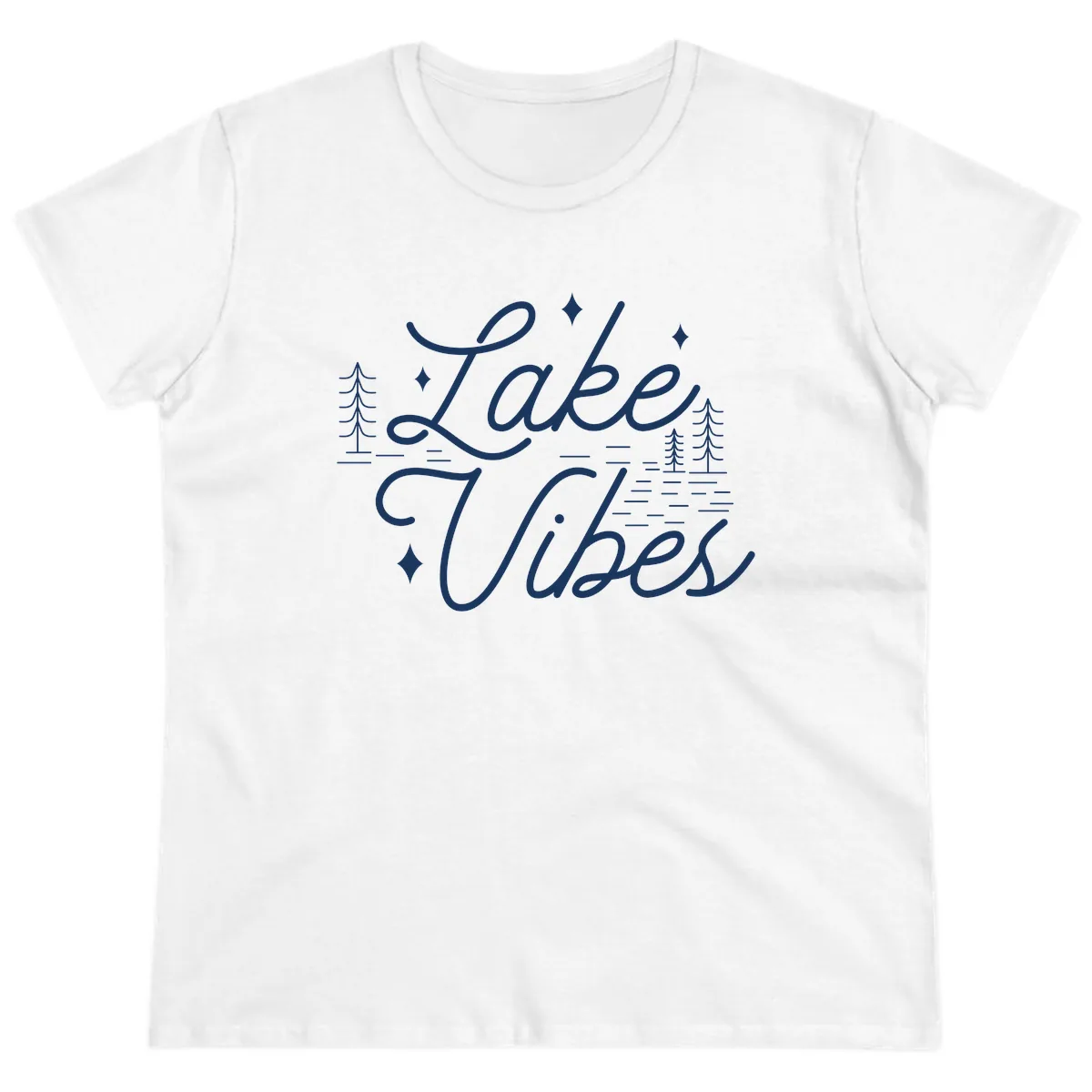 Lake Vibes Script Design Ladies Tee in White