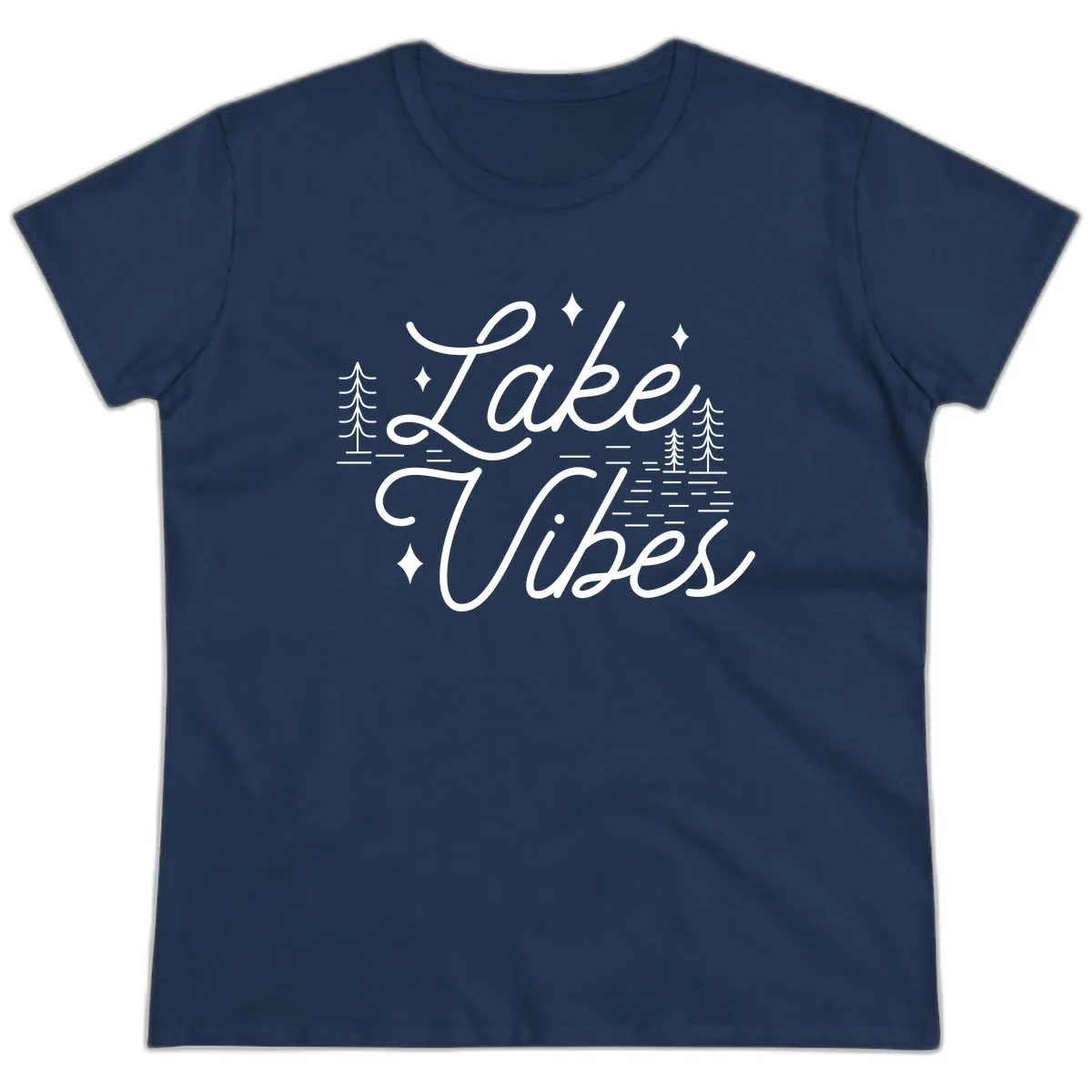 Lake Vibes Script Design Ladies Tee in Navy