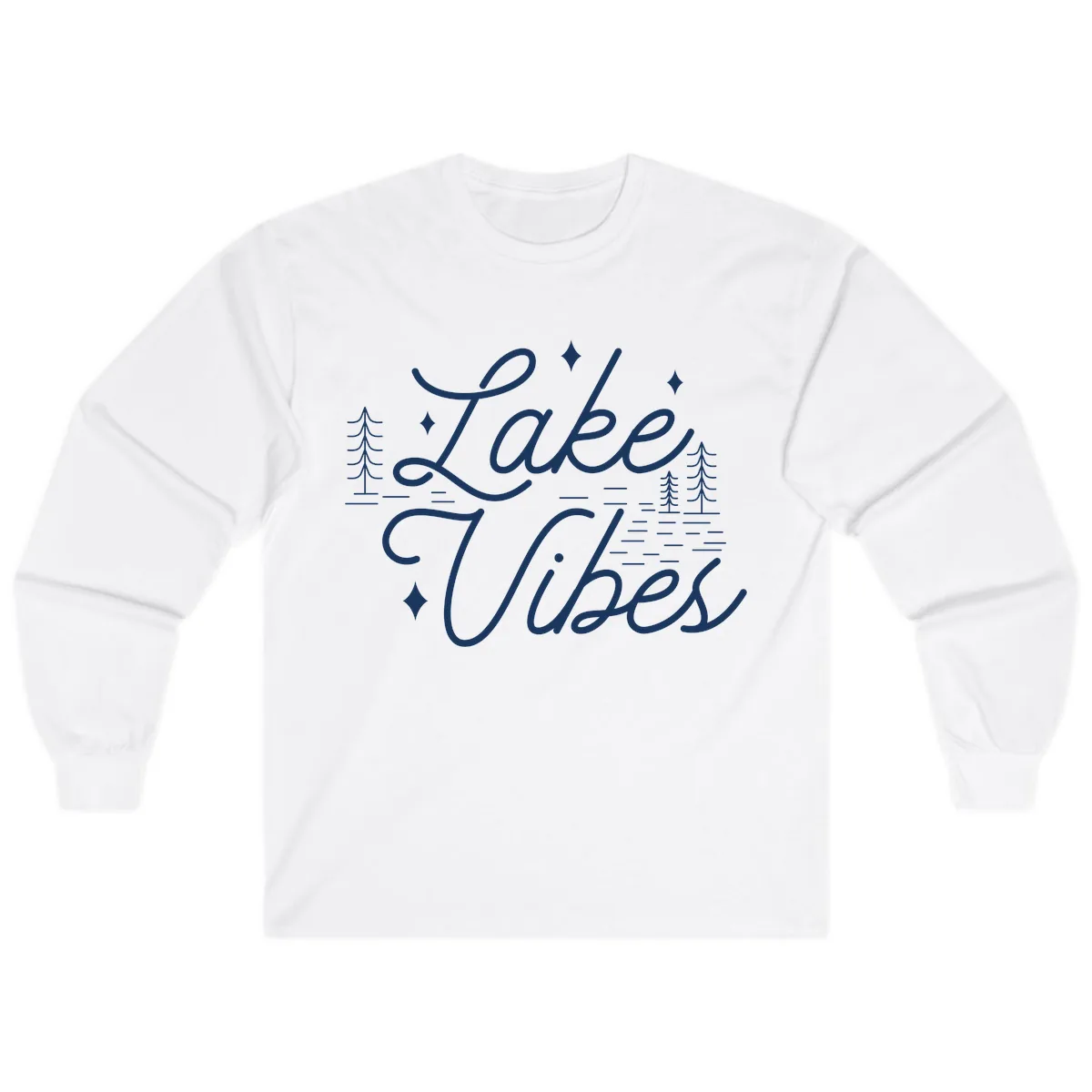 Lake Vibes Script Design Long Sleeve in White