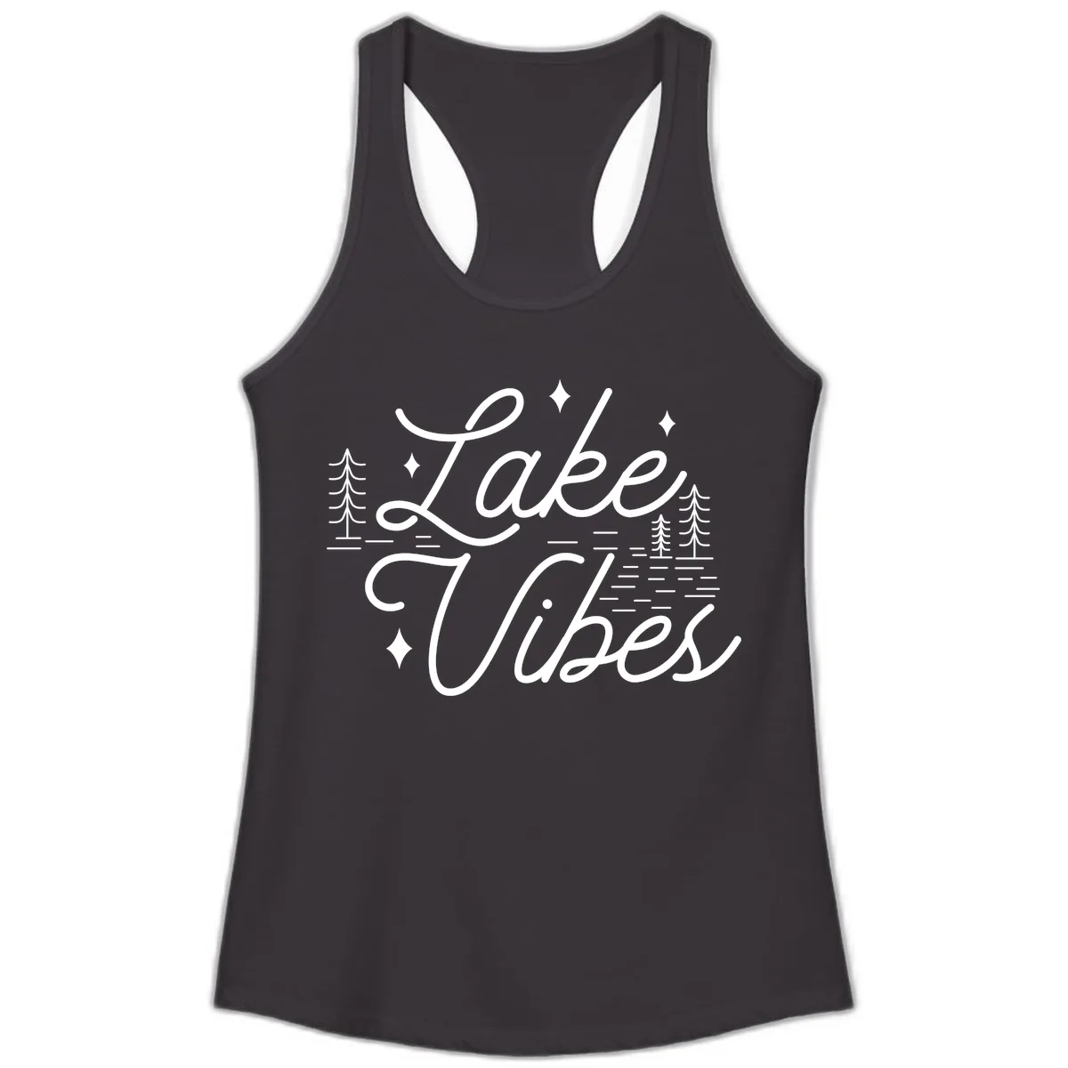 Lake Vibes Script Design Ladies Tank in Black