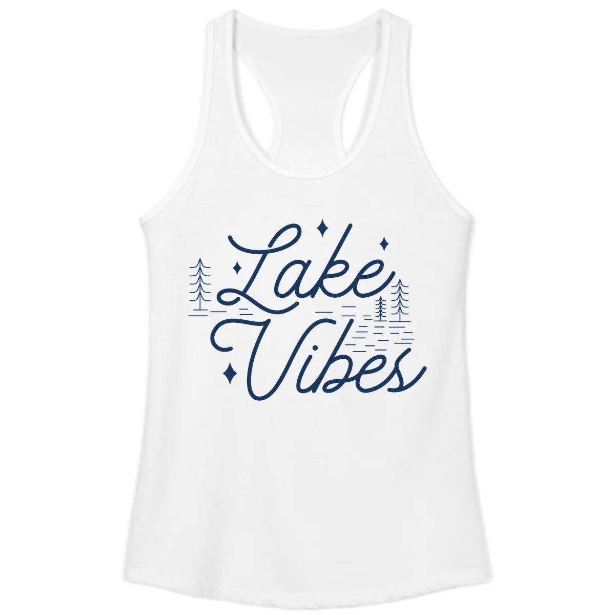 Lake Vibes Script Design Ladies Tank in White