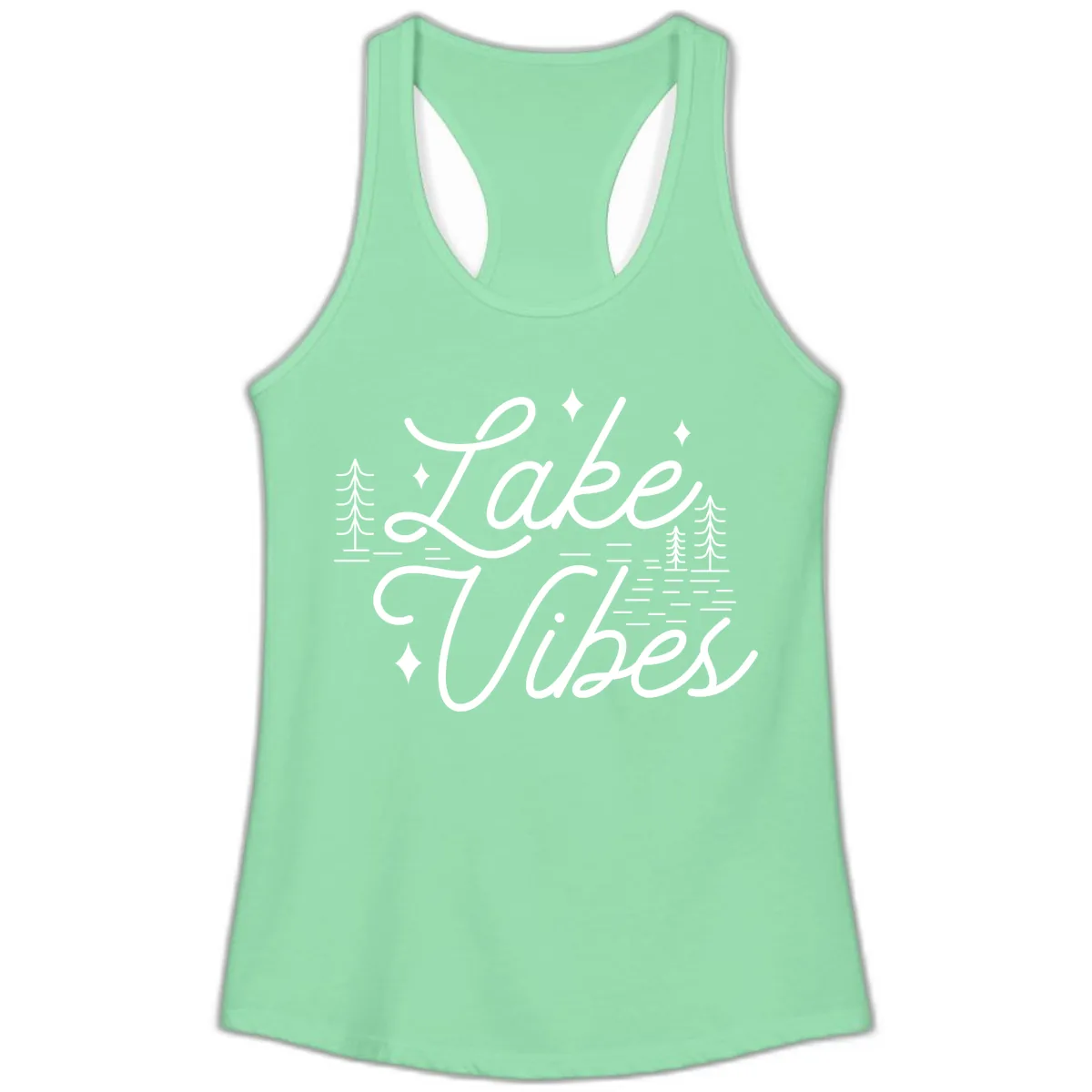 Lake Vibes Script Design Ladies Tank in Solid Mint