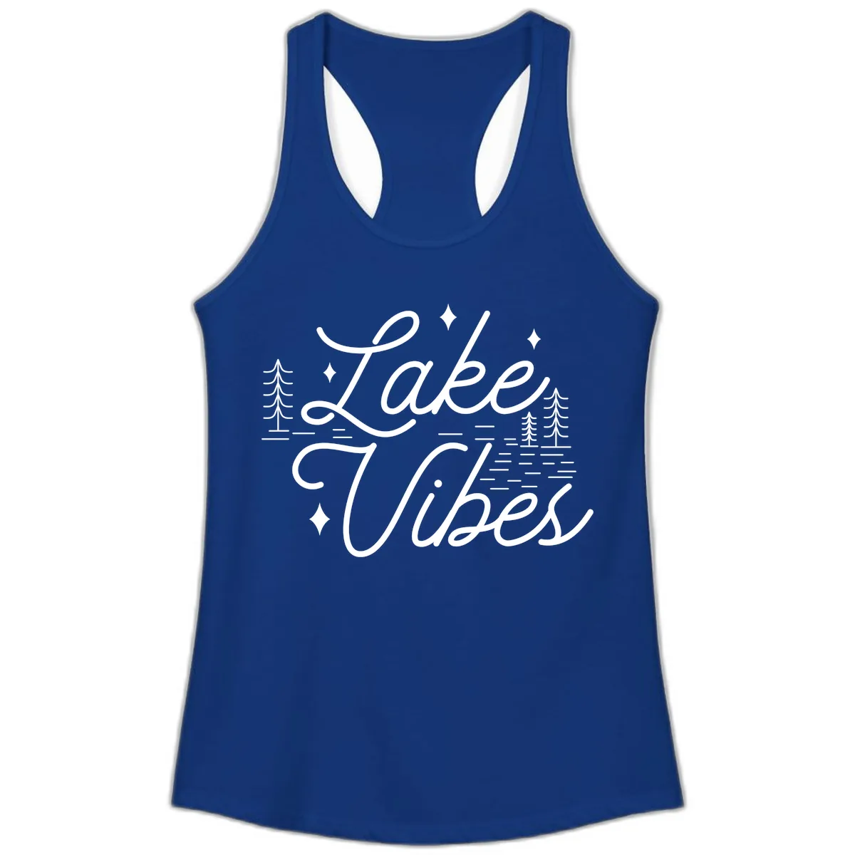 Lake Vibes Script Design Ladies Tank in Solid Royal