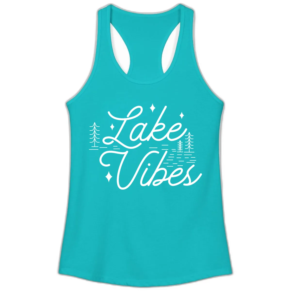 Lake Vibes Script Design Ladies Tank in Tahiti Blue