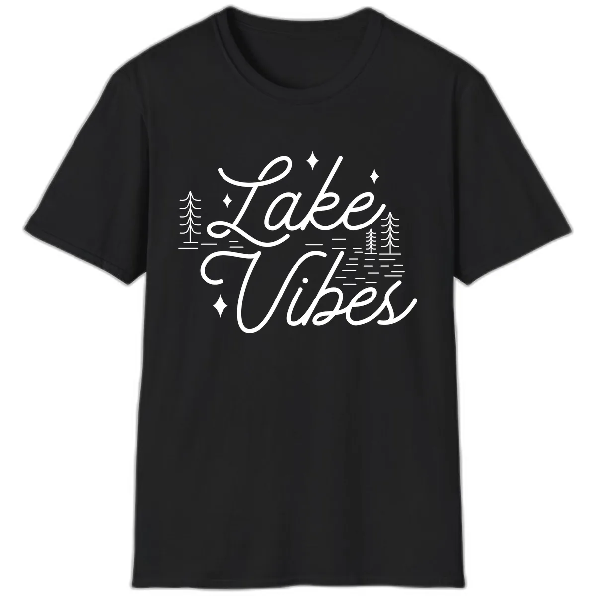 Lake Vibes Script Design T-Shirt in Black
