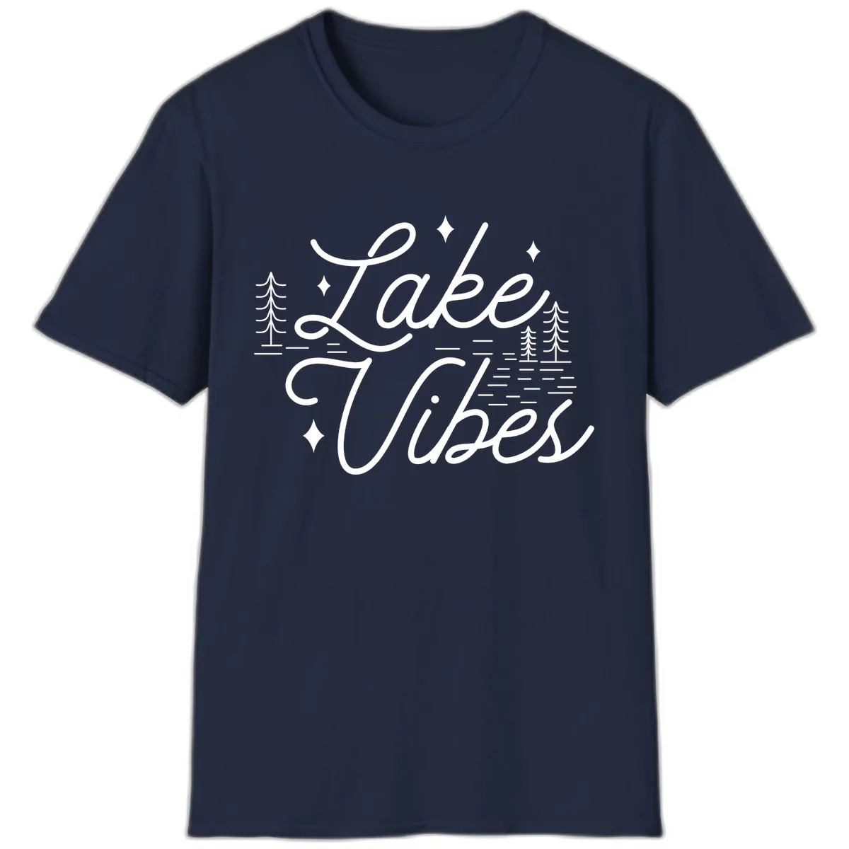 Lake Vibes Script Design T-Shirt in Navy