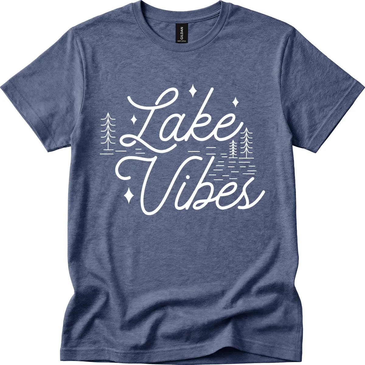 Lake Vibes Script Design T-Shirt in Heather Navy