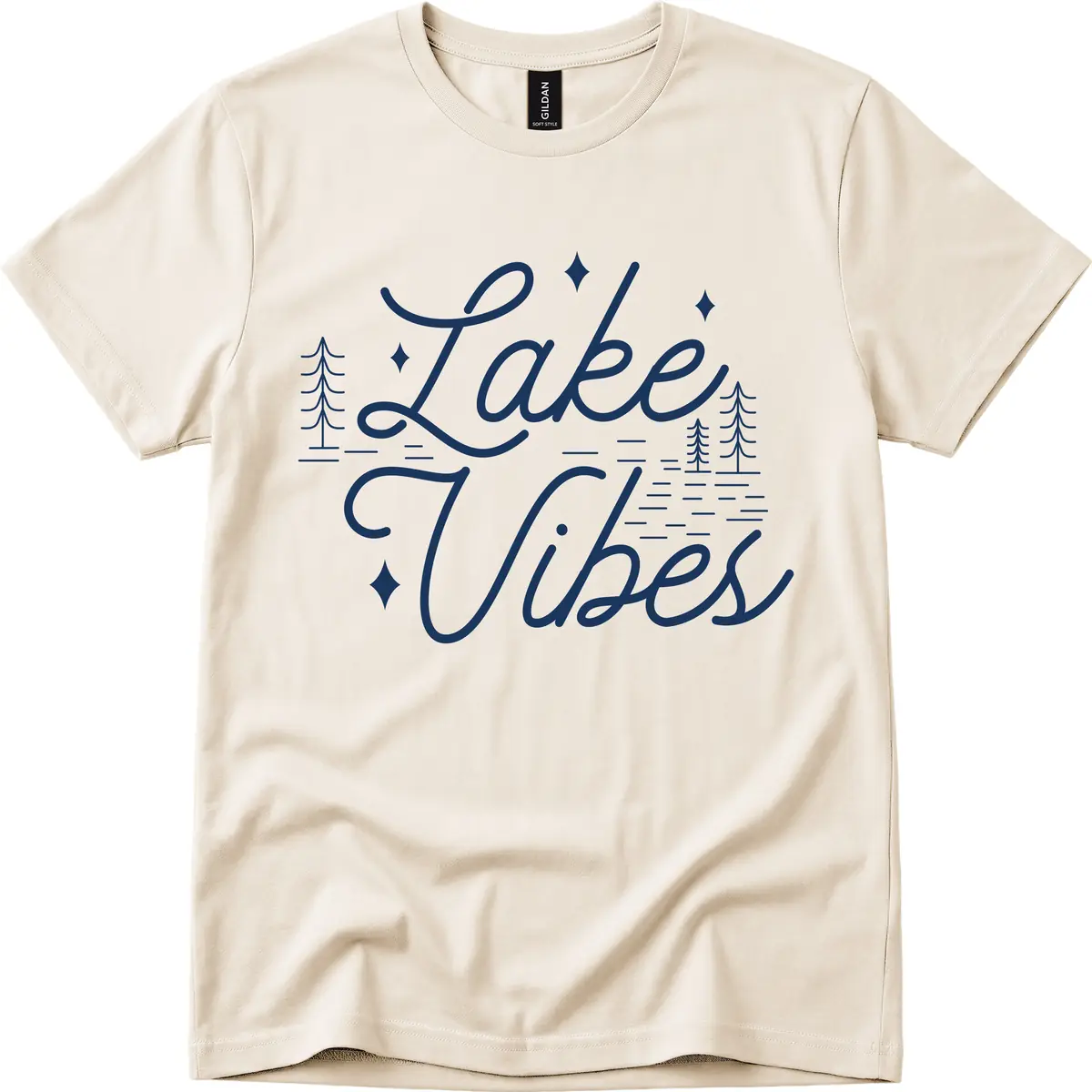Lake Vibes Script Design T-Shirt in Natural