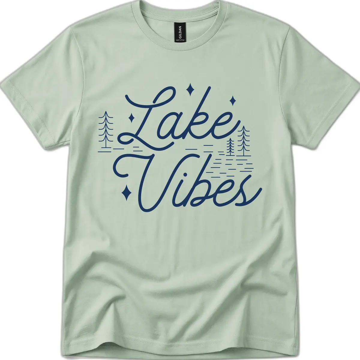 Lake Vibes Script Design T-Shirt in Sage