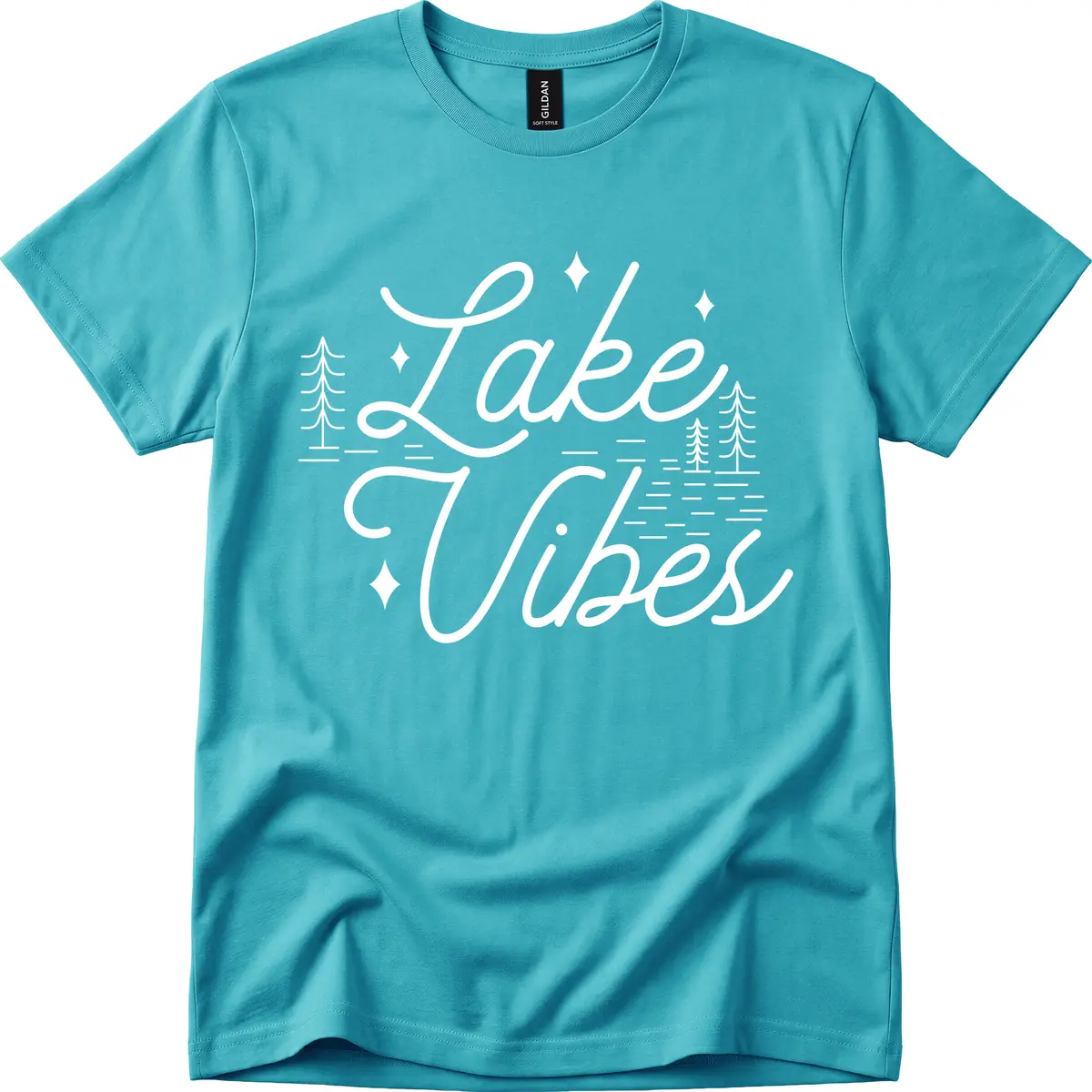 Lake Vibes Script Design T-Shirt in Tropical Blue