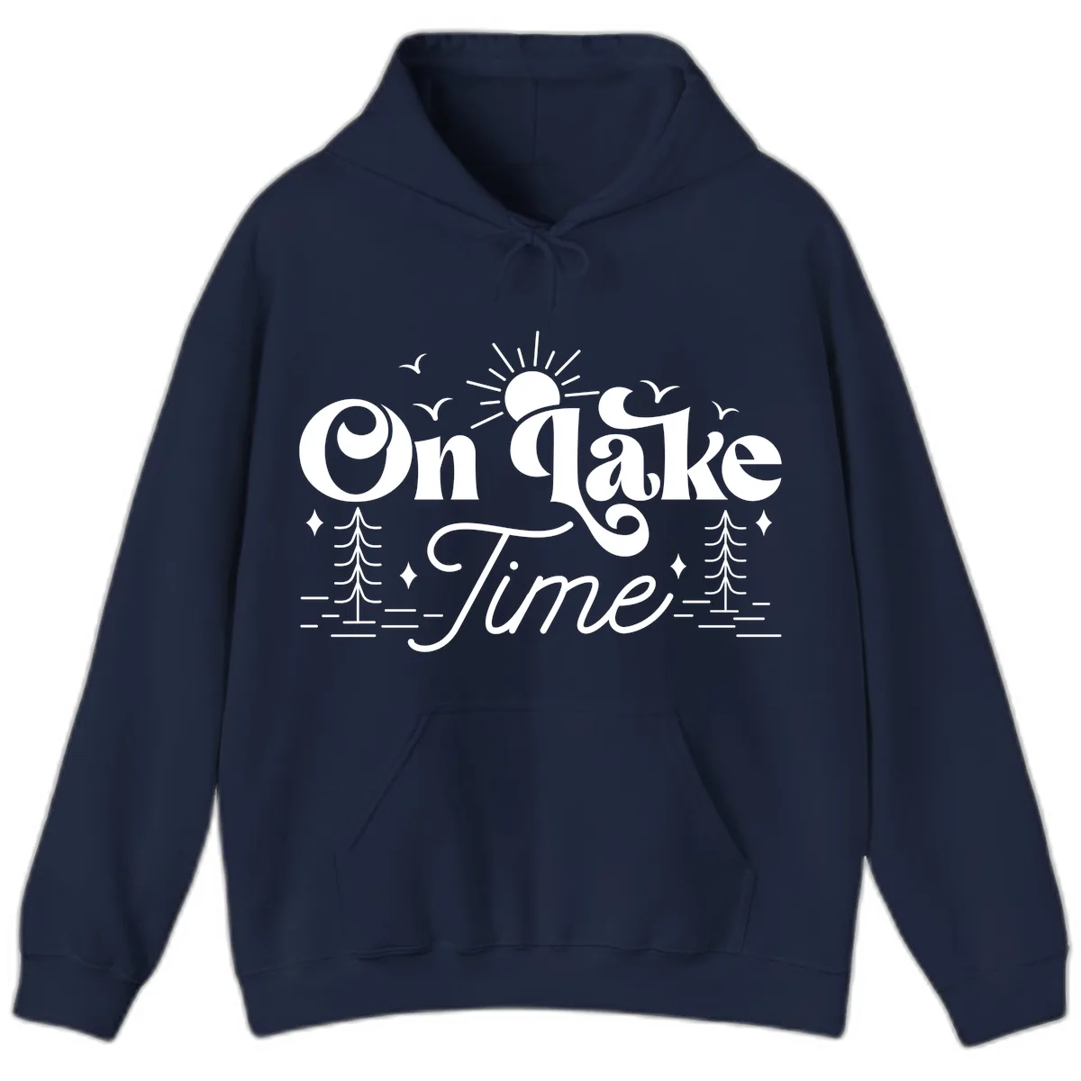 On Lake Time Typography Design Hoodie in Navy