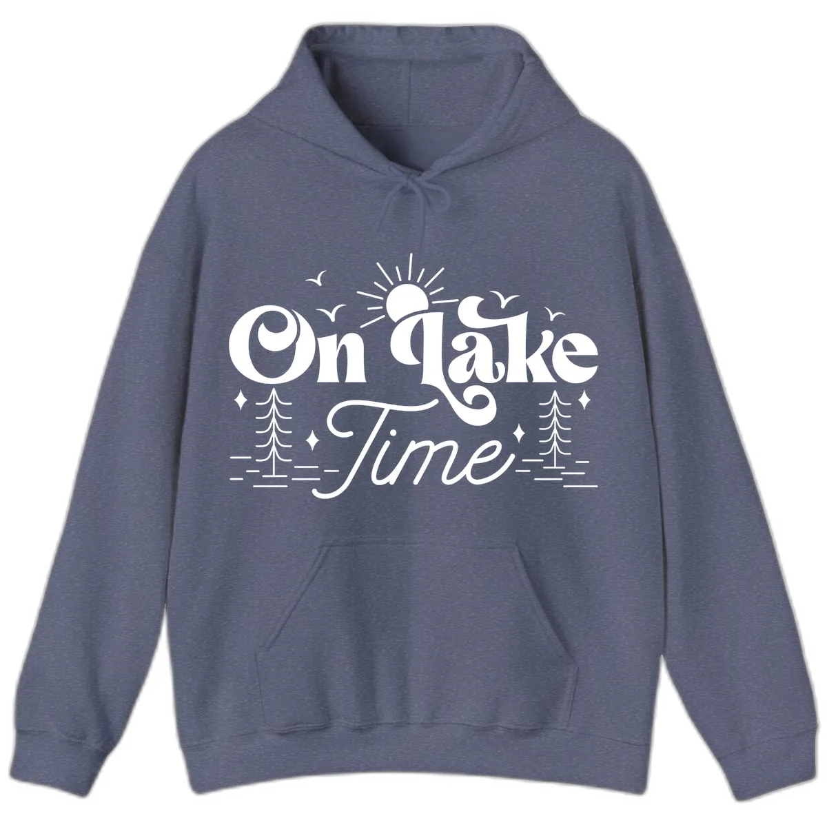 On Lake Time Typography Design Hoodie in Heather Navy
