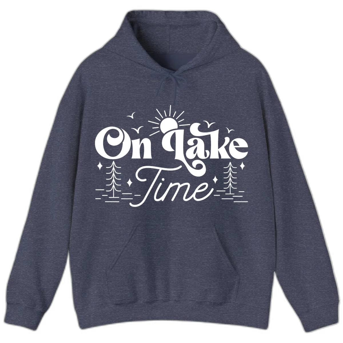 On Lake Time Typography Design Hoodie in Heather Sport Dark Navy