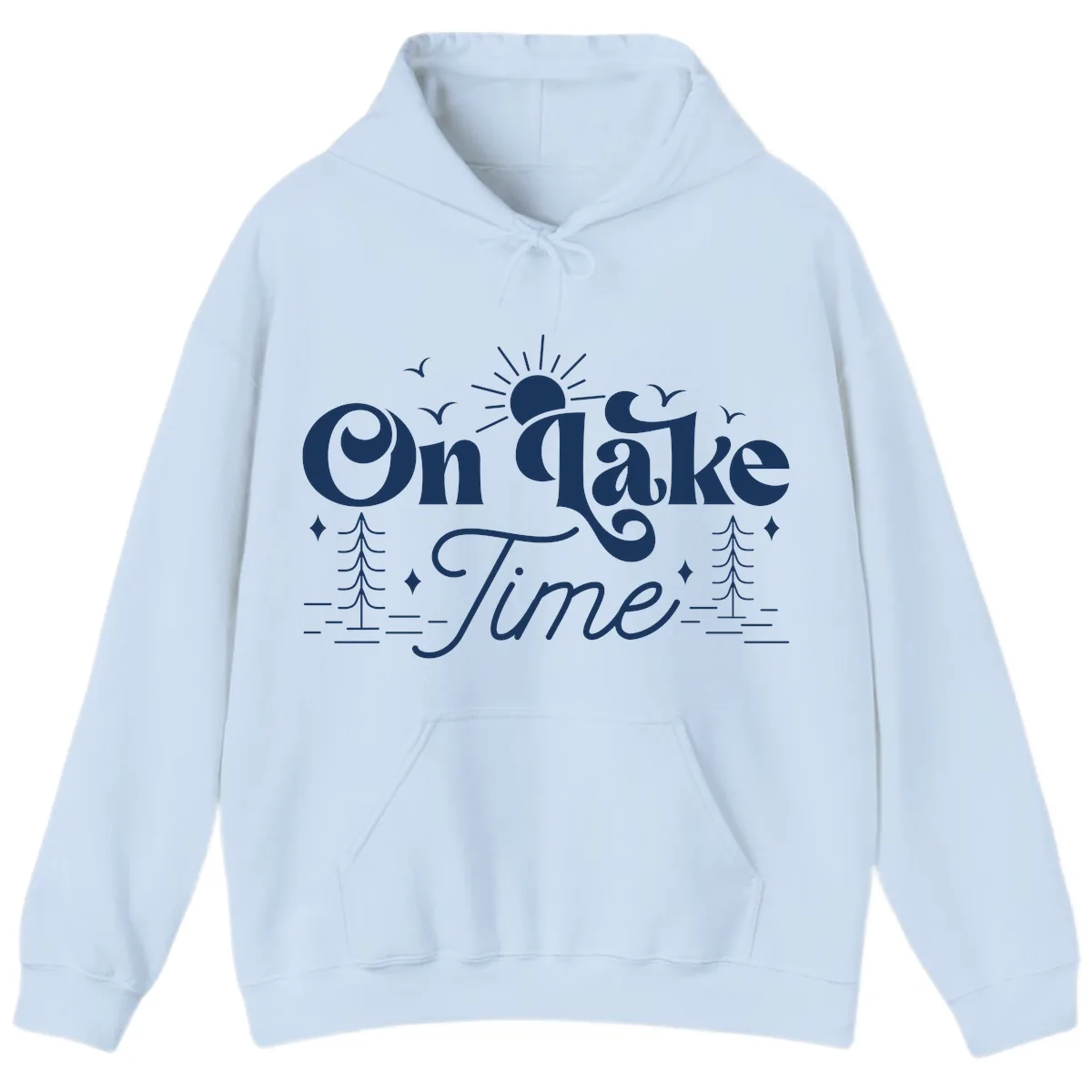 On Lake Time Typography Design Hoodie in Light Blue