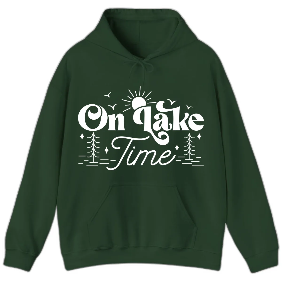 On Lake Time Typography Design Hoodie in Forest Green