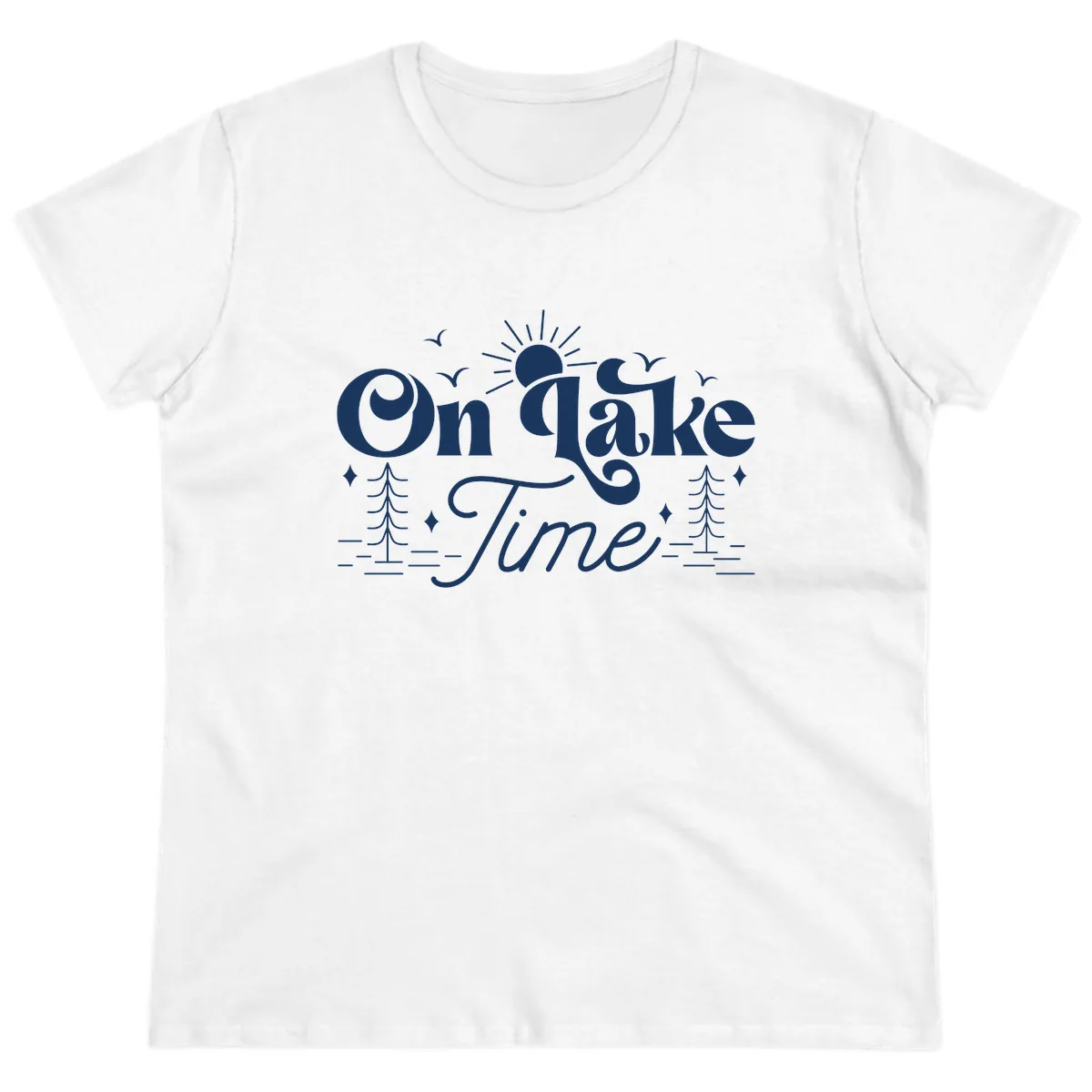 On Lake Time Typography Design Ladies Tee in White