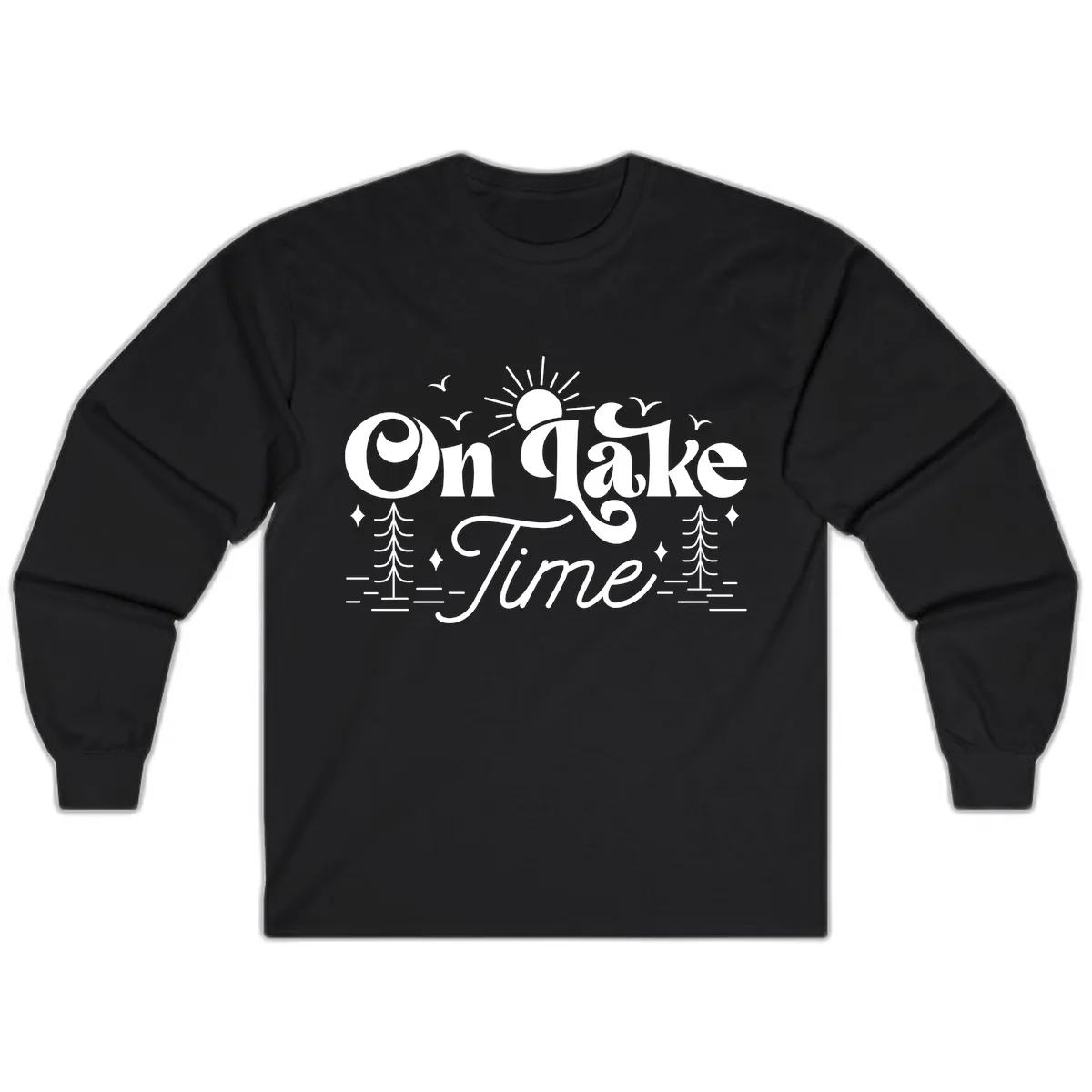 On Lake Time Typography Design Long Sleeve in Black