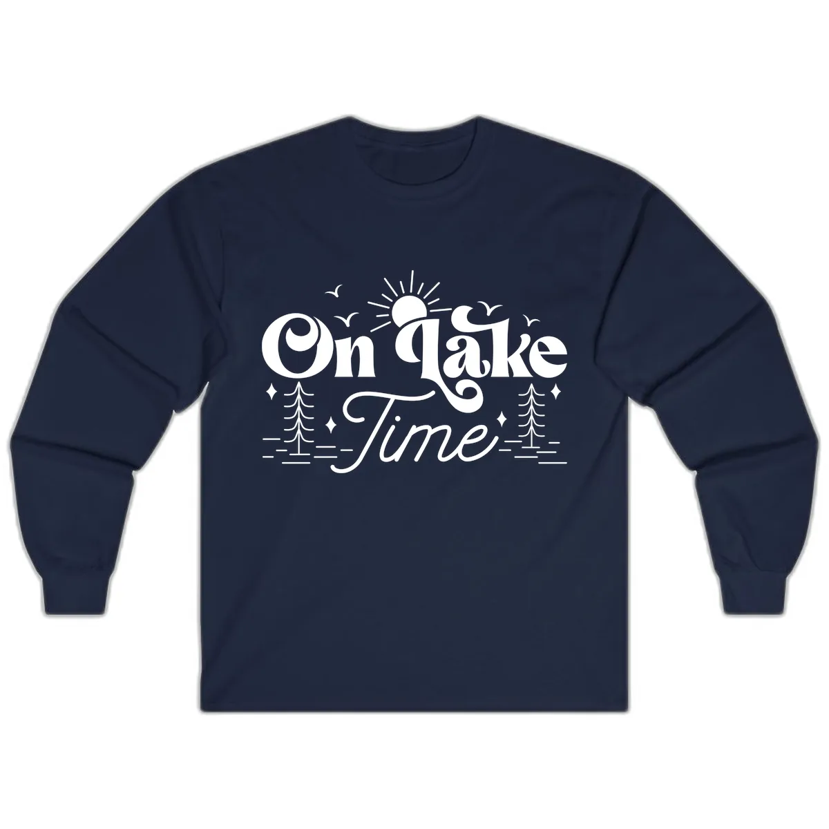 On Lake Time Typography Design Long Sleeve in Navy