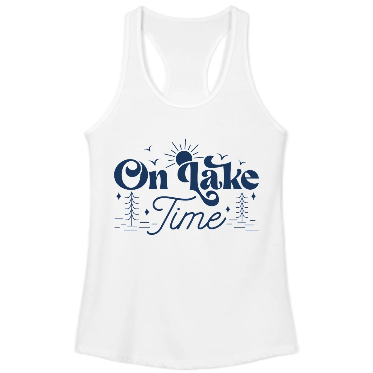 On Lake Time Typography Design Ladies Tank in White