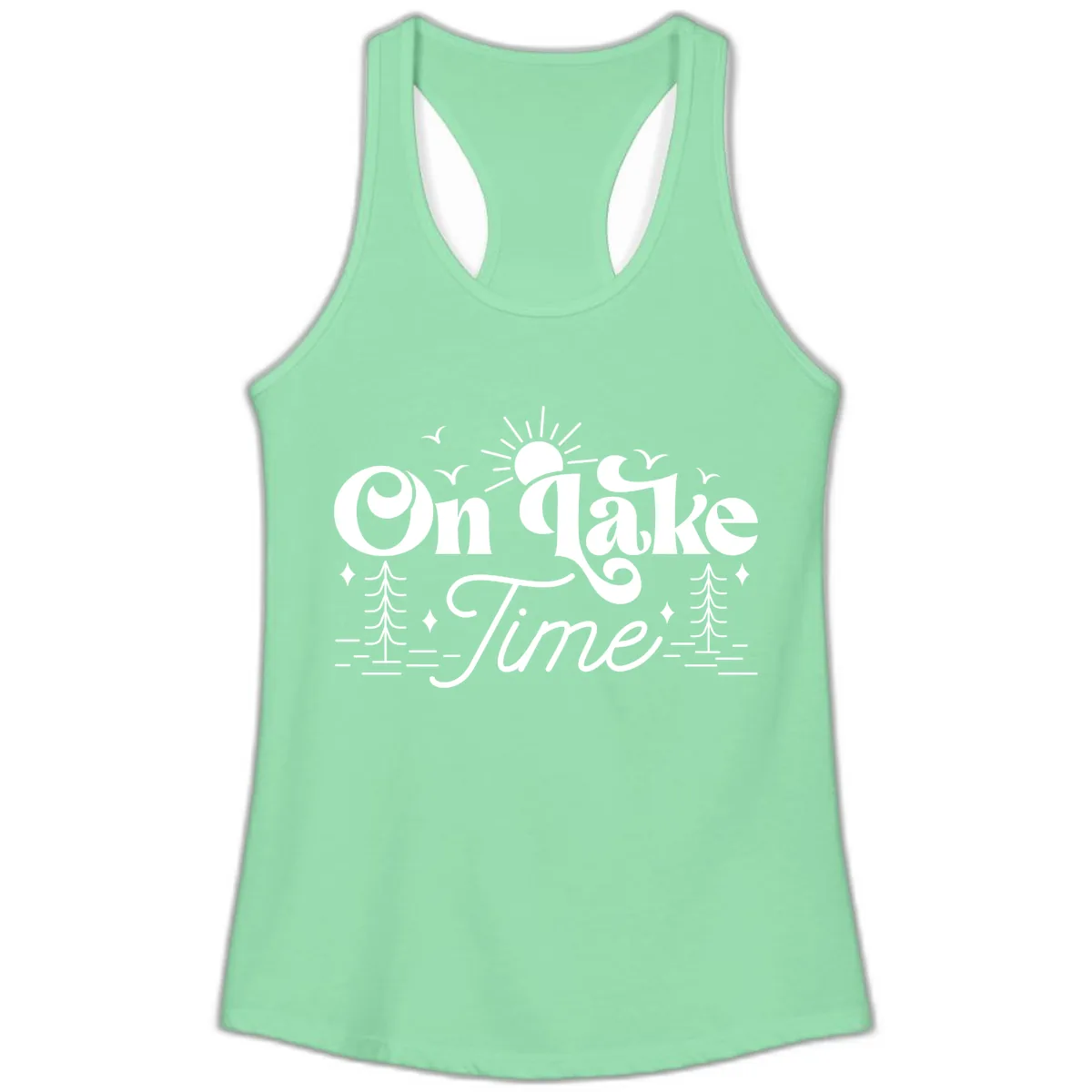 On Lake Time Typography Design Ladies Tank in Solid Mint
