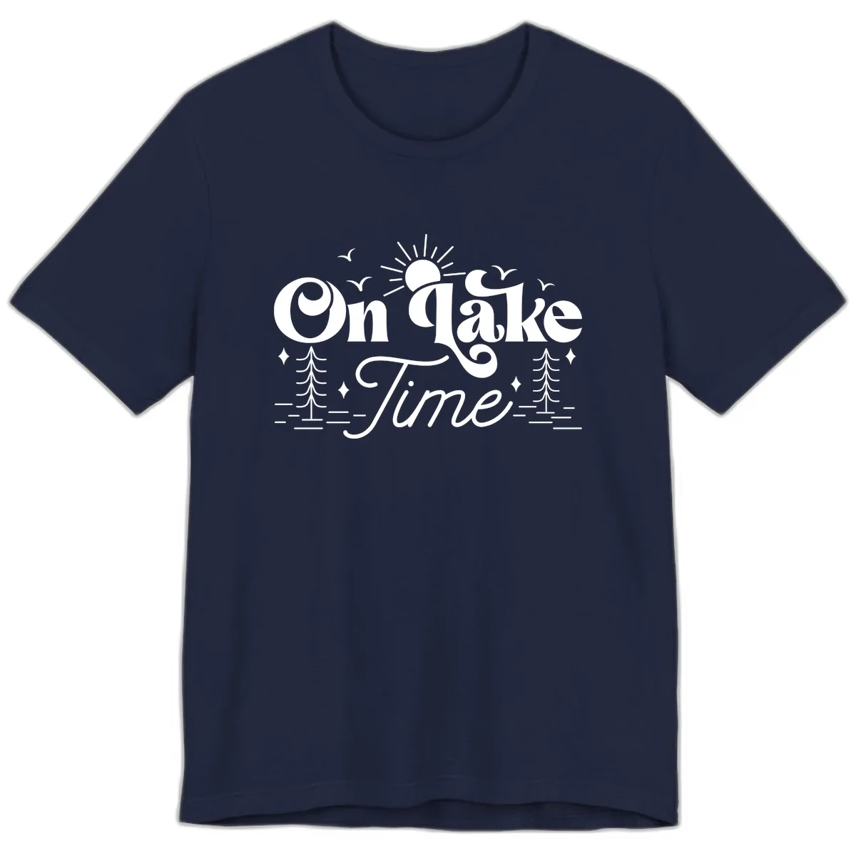 On Lake Time Typography Design Premium T-Shirt in Navy