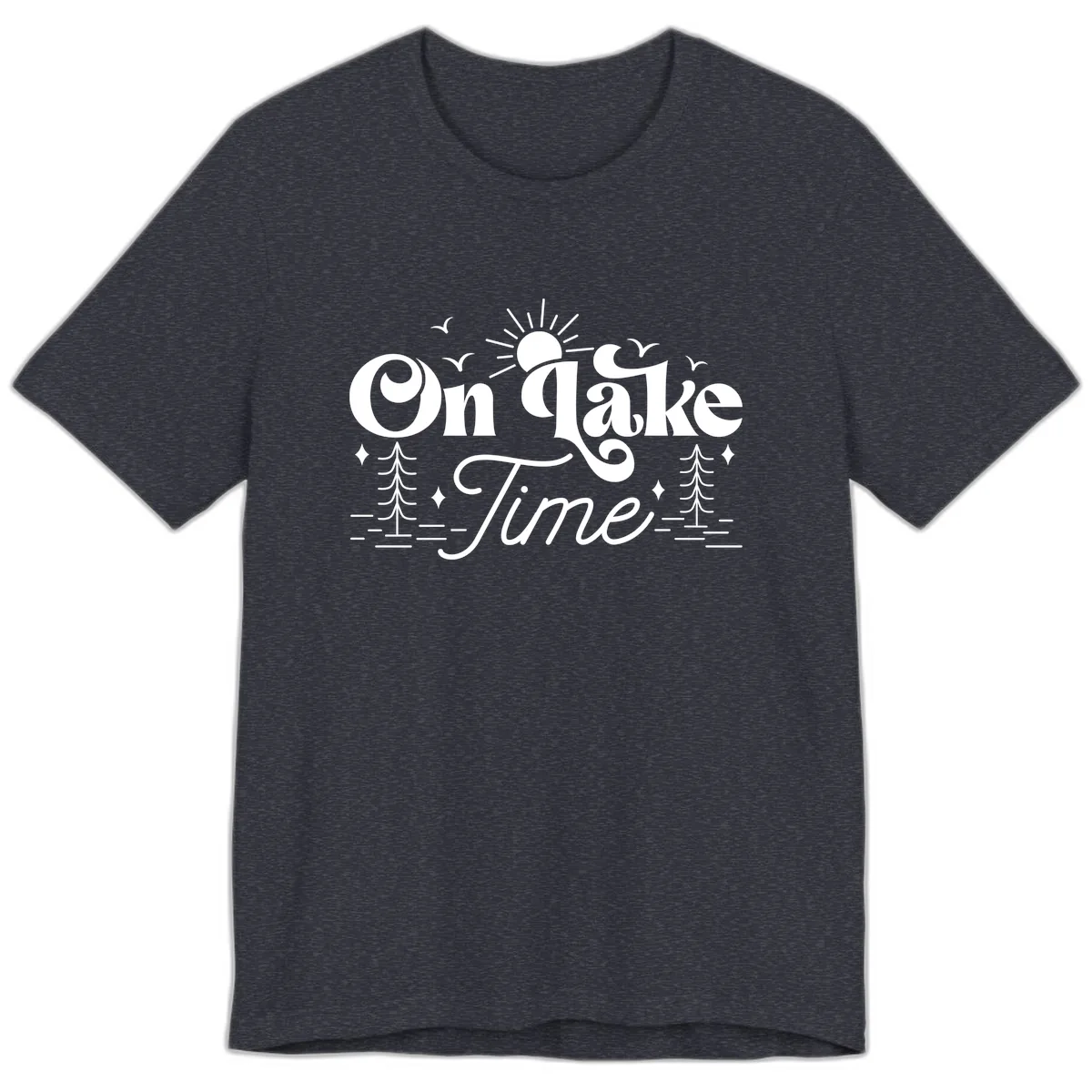 On Lake Time Typography Design Premium T-Shirt in Heather Navy