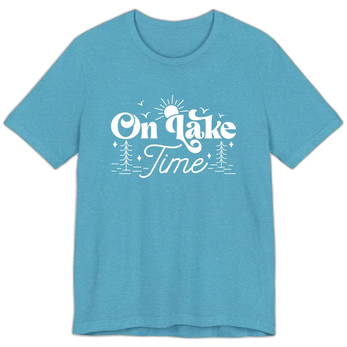 On Lake Time Typography Design Premium T-Shirt in Heather Aqua