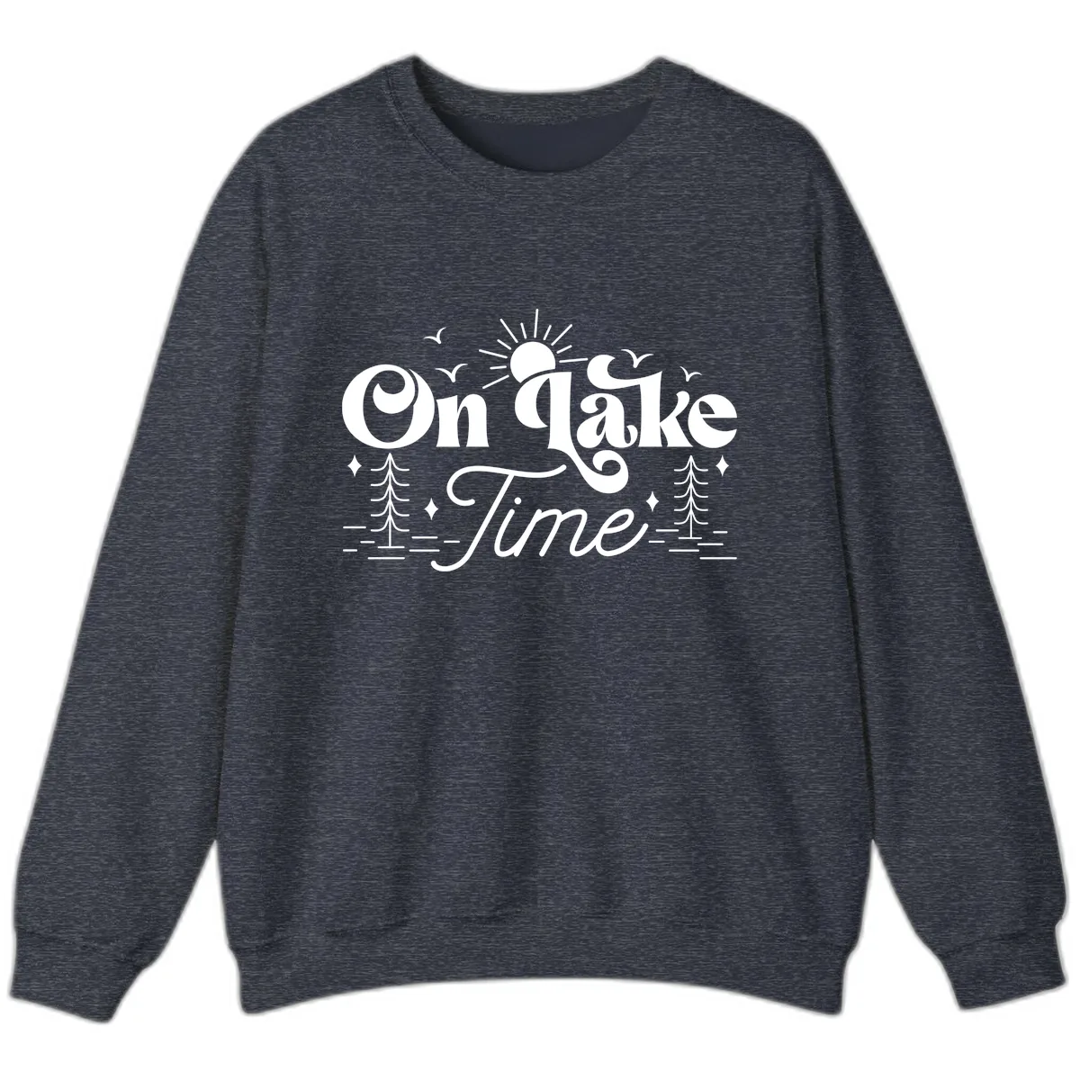 On Lake Time Typography Design Sweatshirt in Heather Sport Dark Navy
