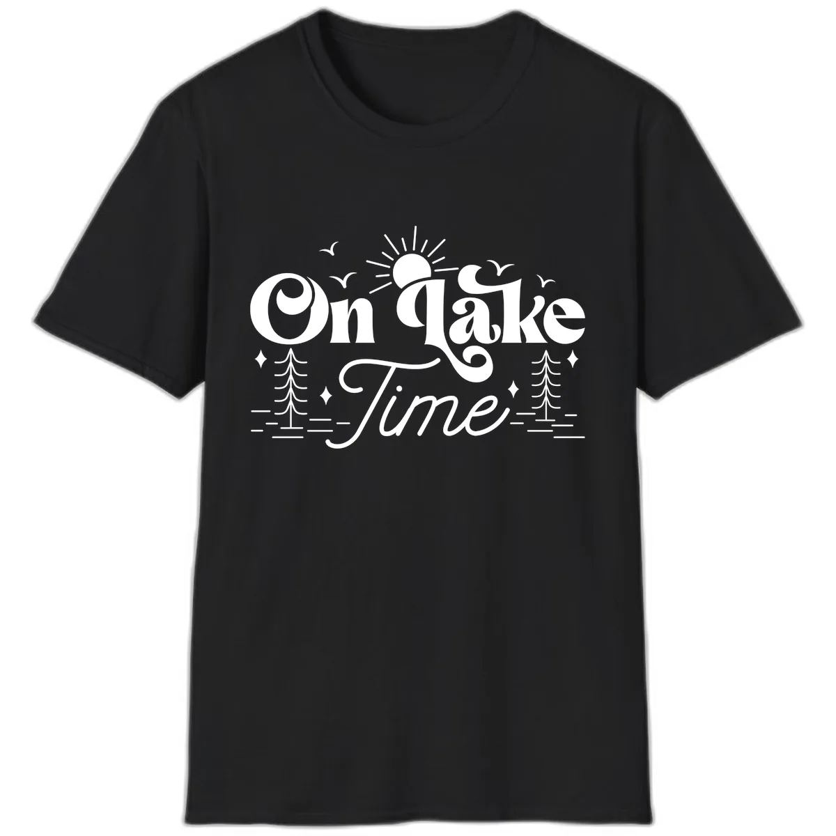 On Lake Time Typography Design T-Shirt in Black