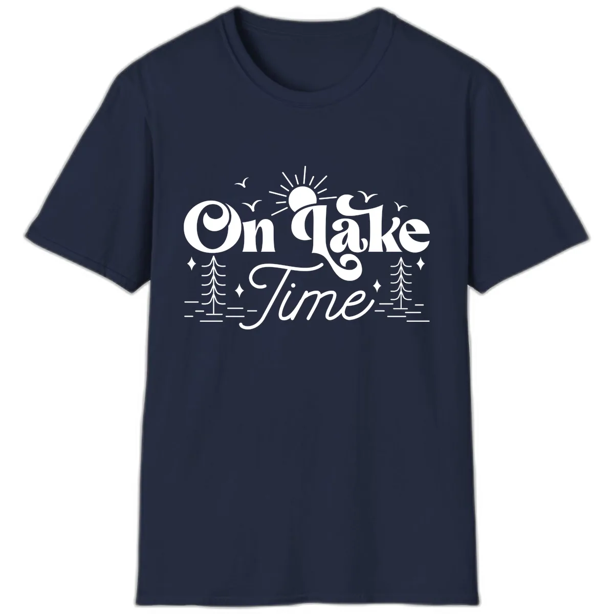 On Lake Time Typography Design T-Shirt in Navy