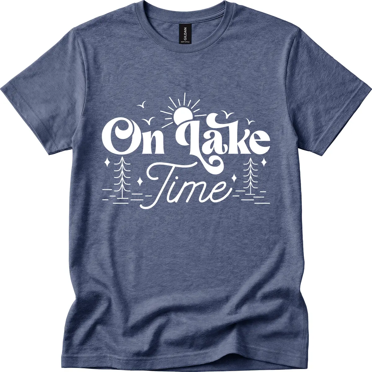 On Lake Time Typography Design T-Shirt in Heather Navy